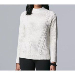 Women's Simply Vera Vera Wang Braided Cable-Knit Sweater White Color Size XL